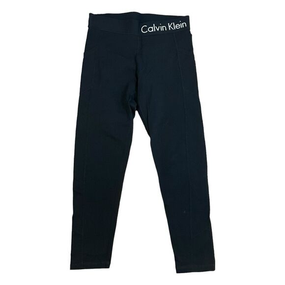 Calvin Klein Performance Leggings Black White Logo Mid-Rise Stretch S - Picture 1 of 5